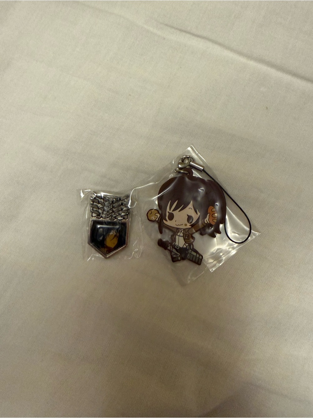 Attack on Titan AOT Sasha rubber keychain and Mikasa pin official (set)